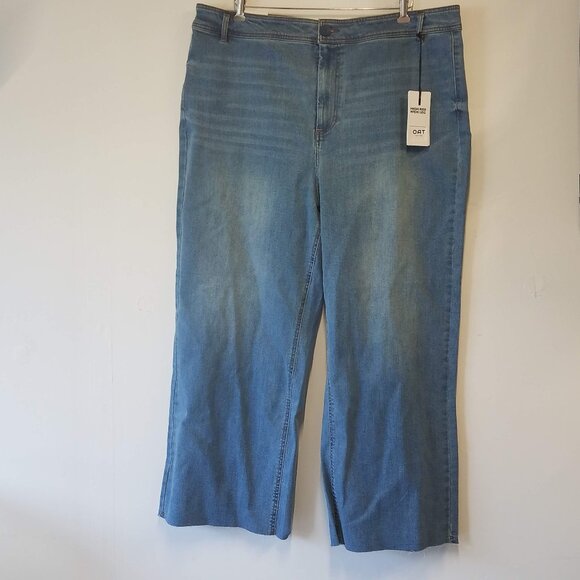 OAT New York Jeans Womens 22W High Rise Wide Leg Frayed Hem Denim Plus New - Picture 1 of 12